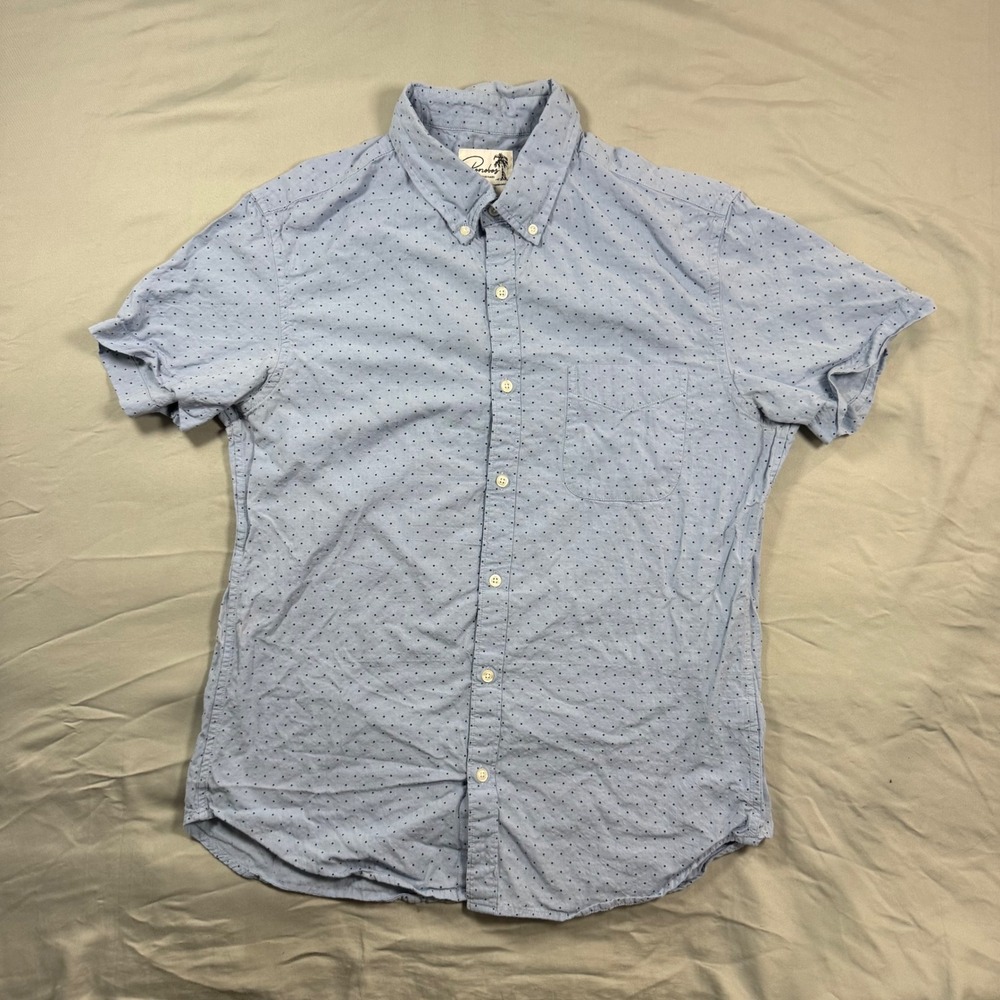 Bonobos Riviera Slim Fit Short Sleeve Button Down Shirt Blue Polka Dot Mens L